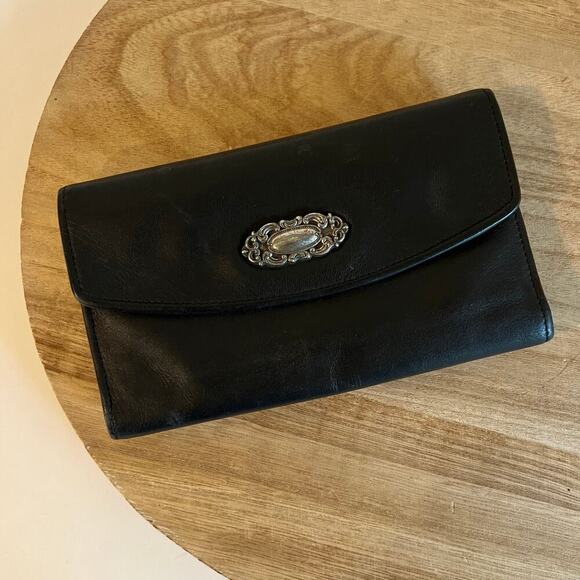 Fossil Vintage Black Genuine Leather Silver Embellished Wallet Bag - Picture 1 of 12